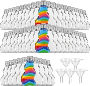 Art Containers for DIY Craft Party Supplies(Silver Lid) Nuenen 50 Pcs Sand Art month fantastic opportunistic Bottles Bulk with Funnels Plastic Wave Shaped Sand 