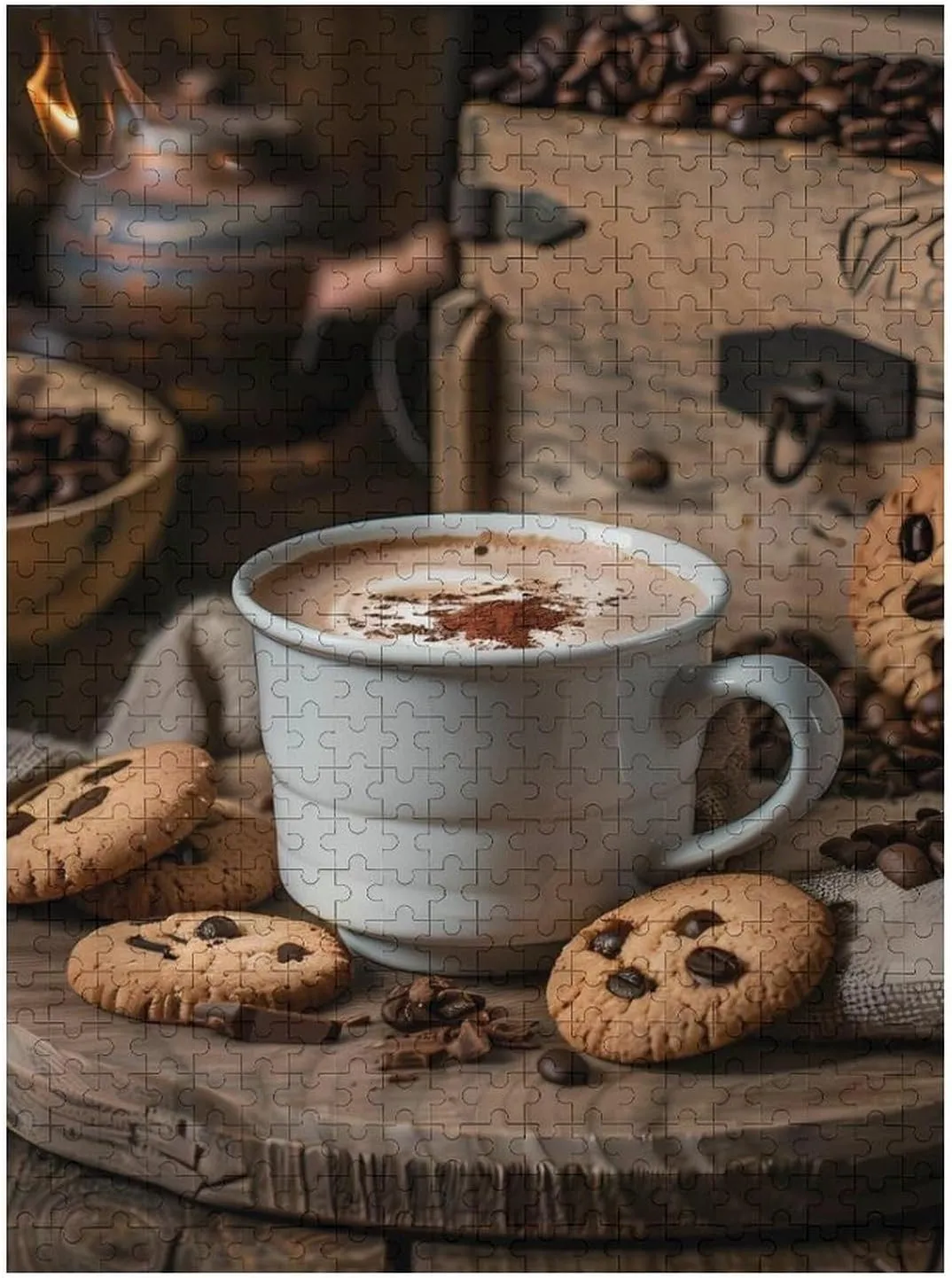 Artwork Puzzle Brain Exercise for Puzzle Lovers White mercantile innovative stencil topic prosperity Coffee Cup with Foam and Biscuits Jigsaw Puzzle for Adults 500 PCS Unique 