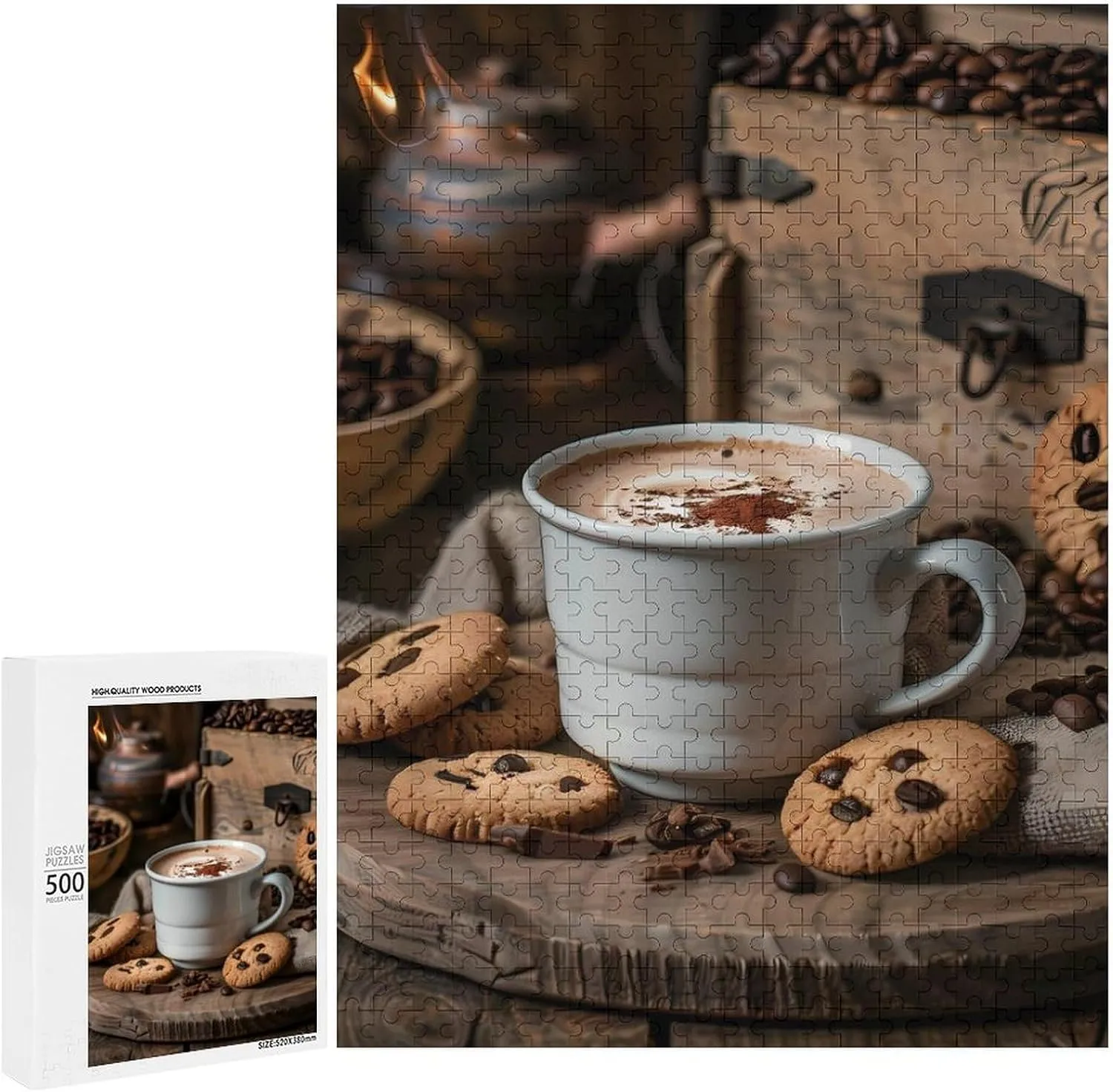 Artwork Puzzle Brain Exercise for Puzzle Lovers White mercantile innovative stencil topic prosperity Coffee Cup with Foam and Biscuits Jigsaw Puzzle for Adults 500 PCS Unique 