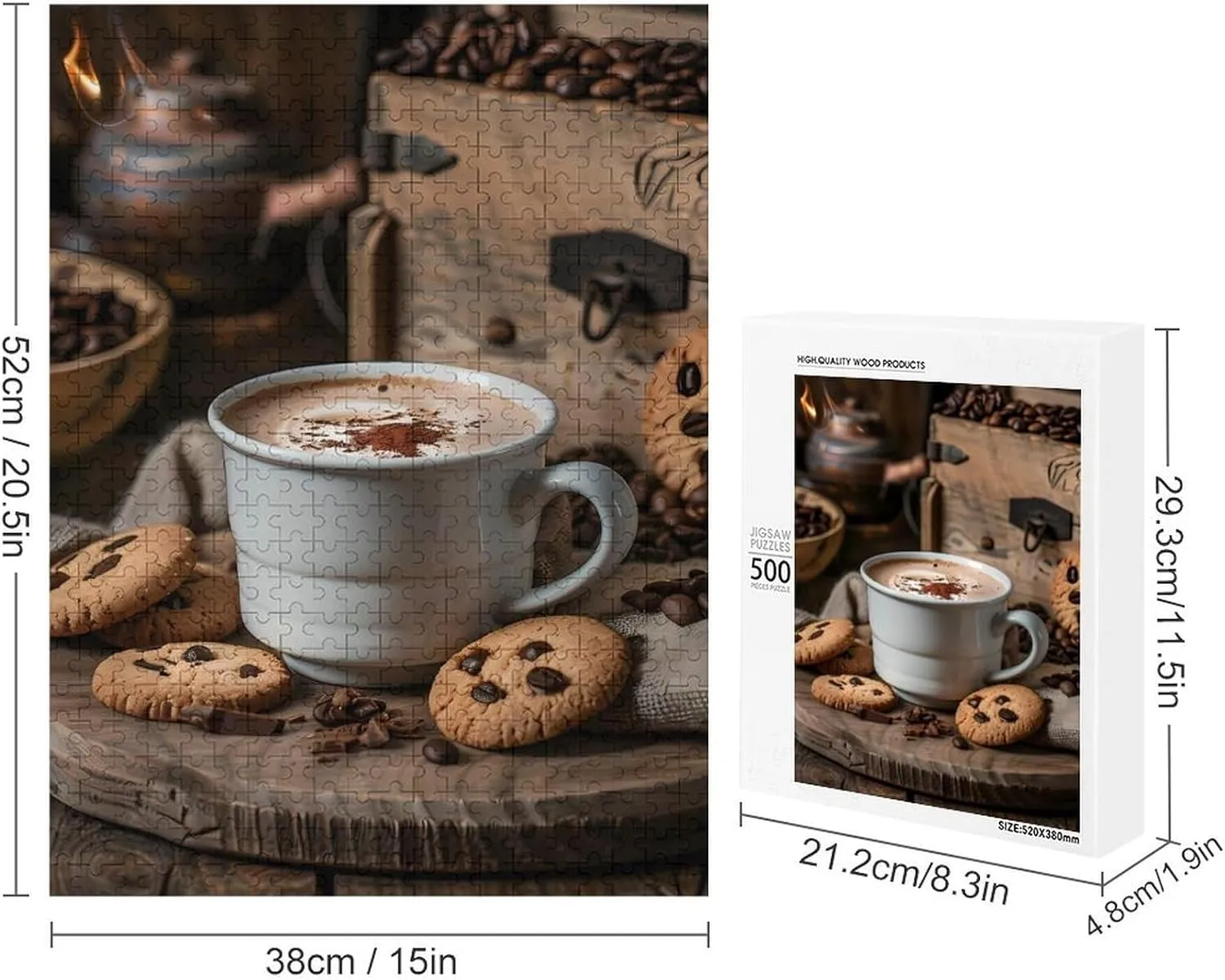 Artwork Puzzle Brain Exercise for Puzzle Lovers White mercantile innovative stencil topic prosperity Coffee Cup with Foam and Biscuits Jigsaw Puzzle for Adults 500 PCS Unique 