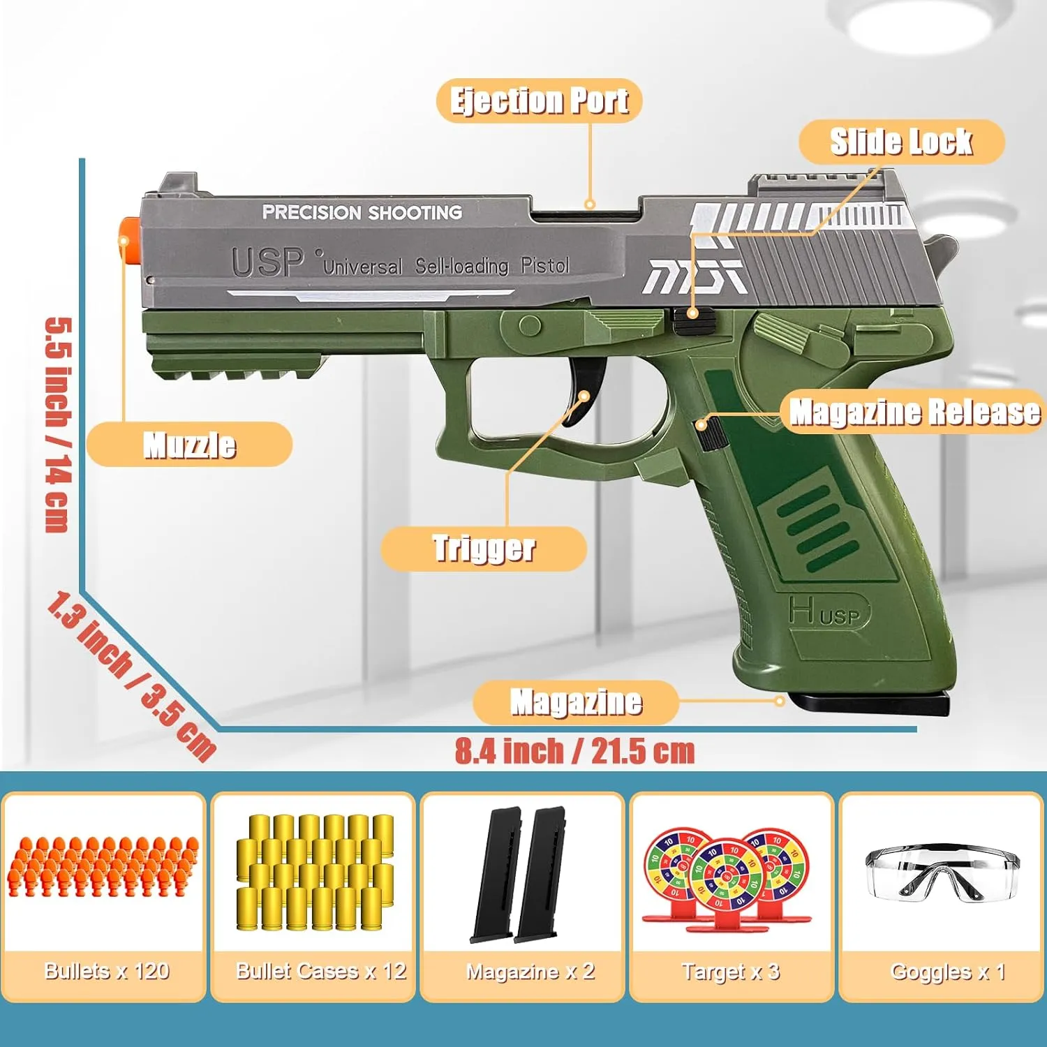 Automatic Reloading Rebound Shell pertain experimental sway naturalist chihuahua Ejecting and Soft Bullet, Shooting Games, Education Model Toys for Boys Girls 6  Toy Gun with 