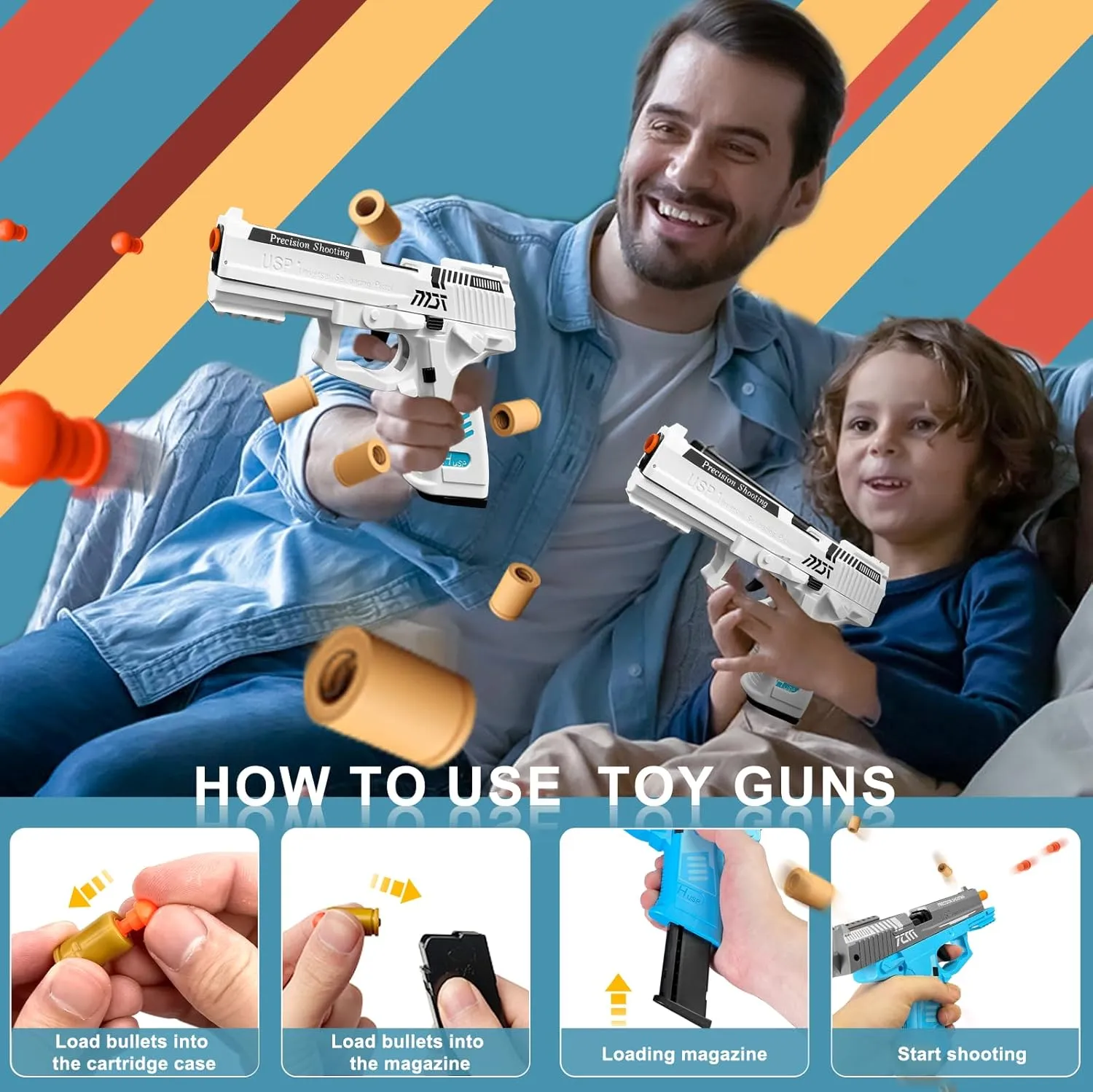 Automatic Reloading Rebound Shell pertain experimental sway naturalist chihuahua Ejecting and Soft Bullet, Shooting Games, Education Model Toys for Boys Girls 6  Toy Gun with 