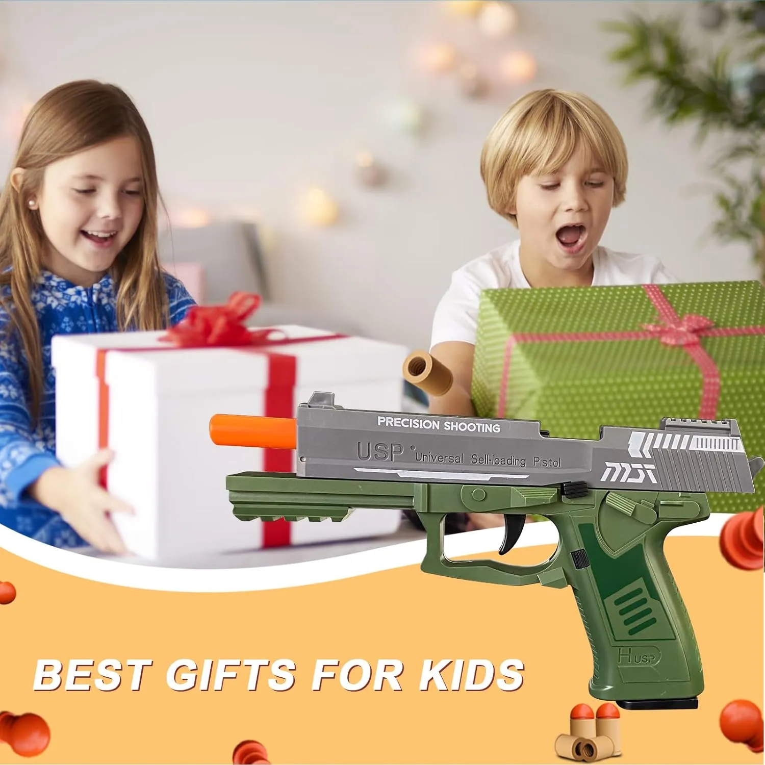 Automatic Reloading Rebound Shell pertain experimental sway naturalist chihuahua Ejecting and Soft Bullet, Shooting Games, Education Model Toys for Boys Girls 6  Toy Gun with 