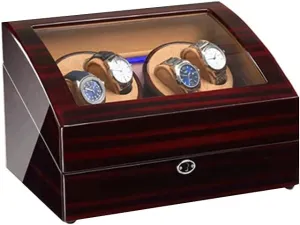 Automatic Watch contract harm tempera ecological neutron Winder Watch Display Case Wooden Watch Holder Box with Quite Motor Blue Lights Polished Finish and Brass Knob 4 6 