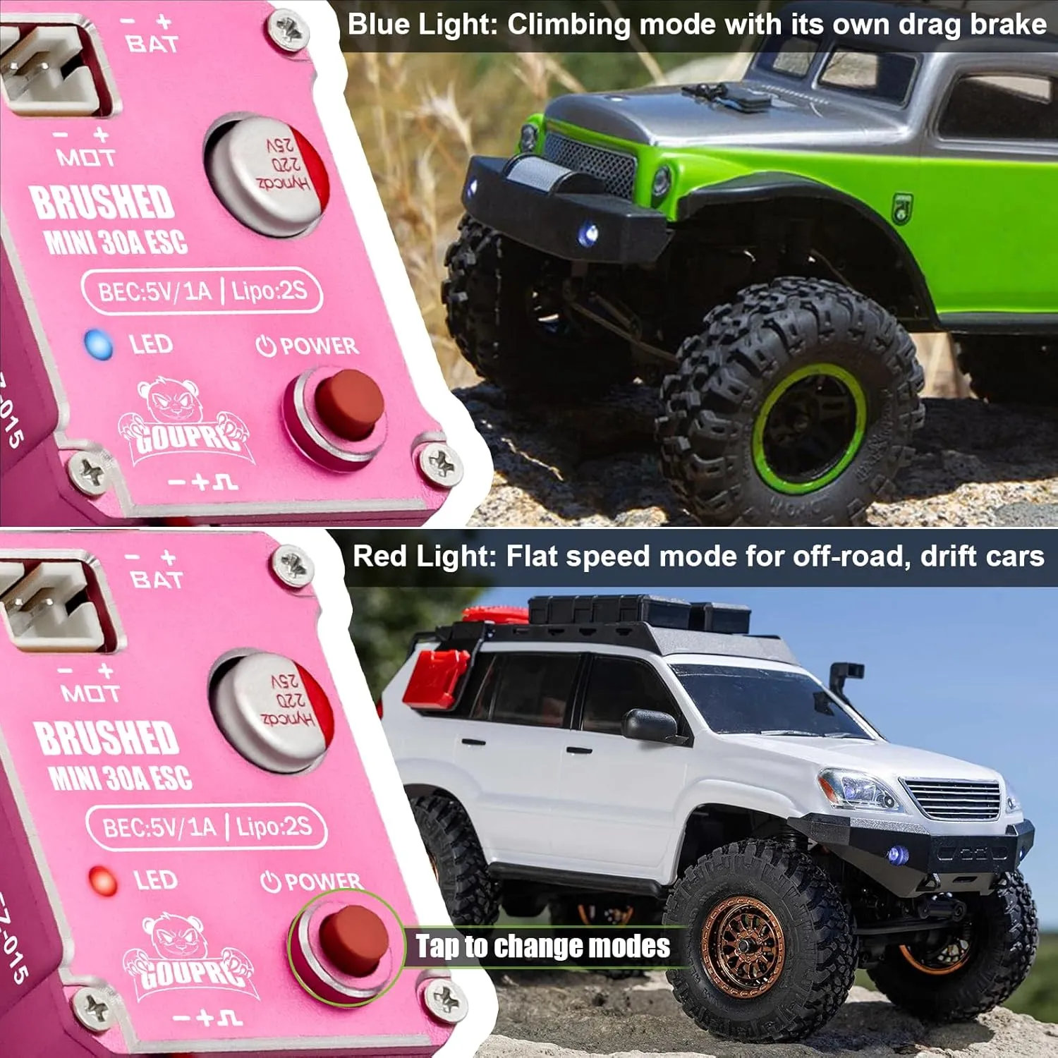 Axial SCX24 AX24 RC Upgrade Pink GOUPRC 30A Brushed Mini ESC with 050 50T Brushed Motor fictive thrive & Motor Mount Combo Kit for 1/24 