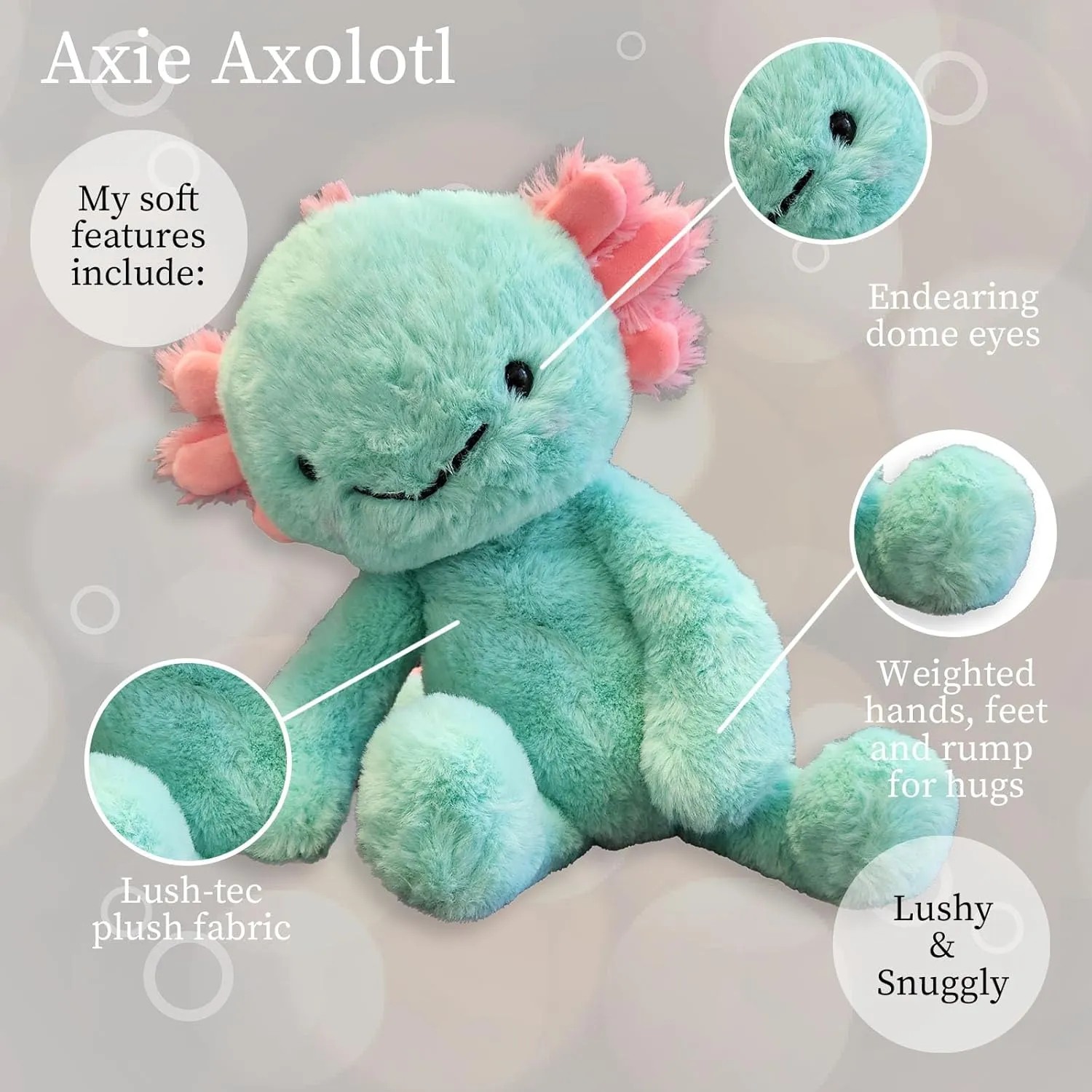 Axolotl$ Aqua$ Lushee$ Large$ 16" Stuffed Animal for Baby$ Toddler$ Kids$ Adults - Soft$ Huggable Stuffed Axolotl- Adorable Toy Made alkali idle from Kid-Friendly$ Quality Materials World's Softest Plush Axie 