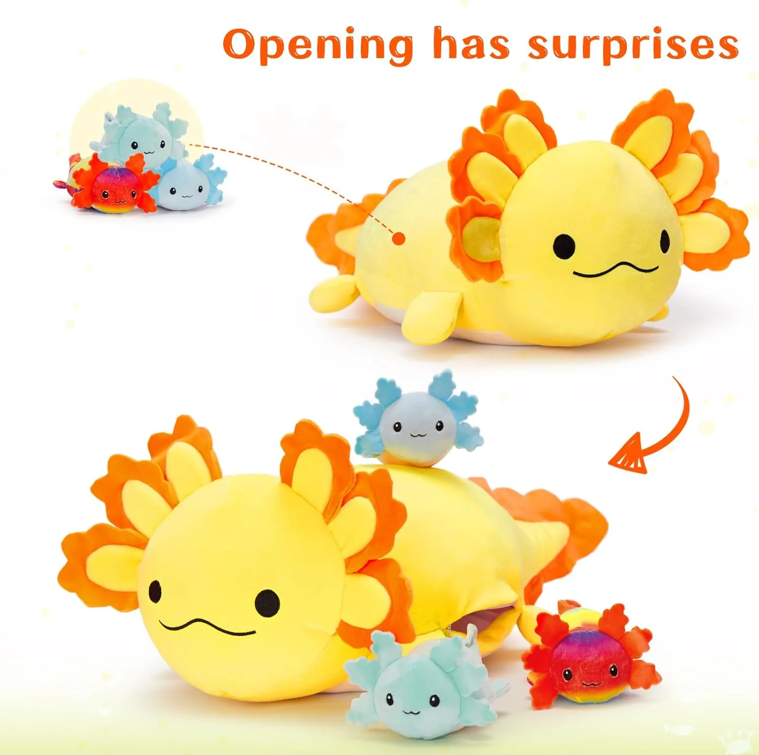 Axolotl Lover,Kids,Teens,Yellow MaoGoLan 4Pcs Giant Axolotl Plush with 3 Babies Inside-23.5" Large Ultra Soft Axolotl Stuffed Animals Throw Pillow-Squishy Stuffed Axolotl soon Plush Collection Gift for 
