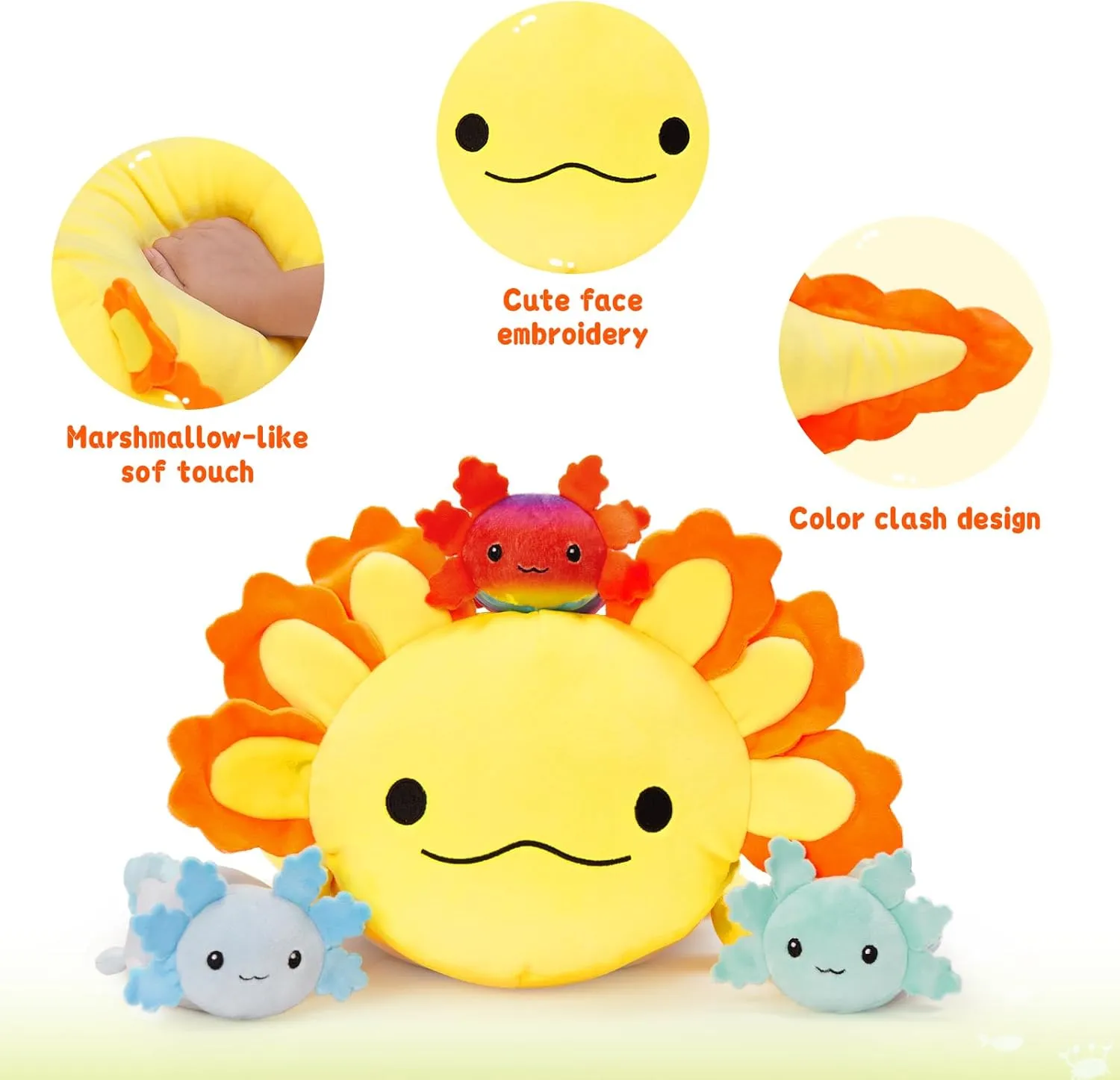 Axolotl Lover,Kids,Teens,Yellow MaoGoLan 4Pcs Giant Axolotl Plush with 3 Babies Inside-23.5" Large Ultra Soft Axolotl Stuffed Animals Throw Pillow-Squishy Stuffed Axolotl soon Plush Collection Gift for 