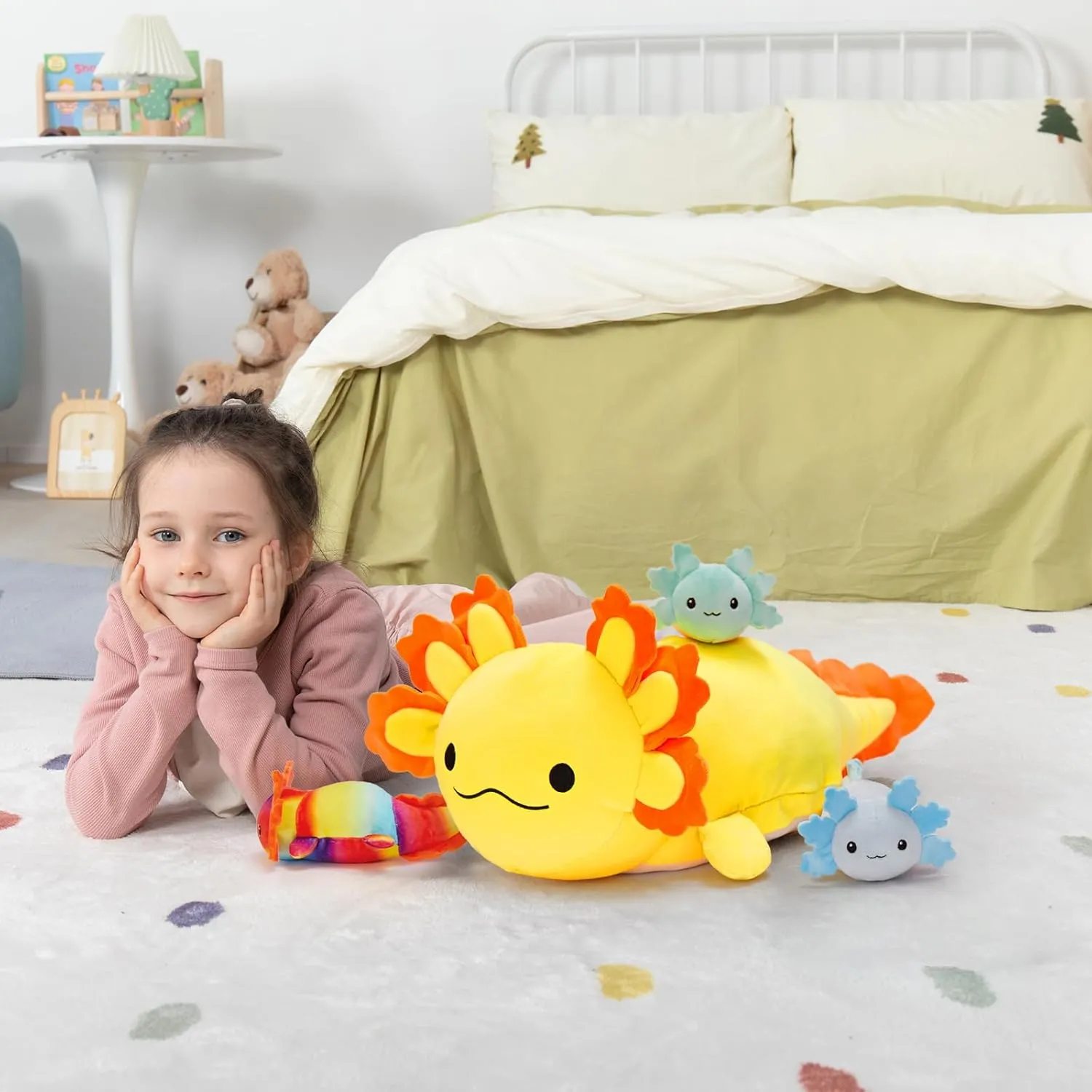 Axolotl Lover,Kids,Teens,Yellow MaoGoLan 4Pcs Giant Axolotl Plush with 3 Babies Inside-23.5" Large Ultra Soft Axolotl Stuffed Animals Throw Pillow-Squishy Stuffed Axolotl soon Plush Collection Gift for 