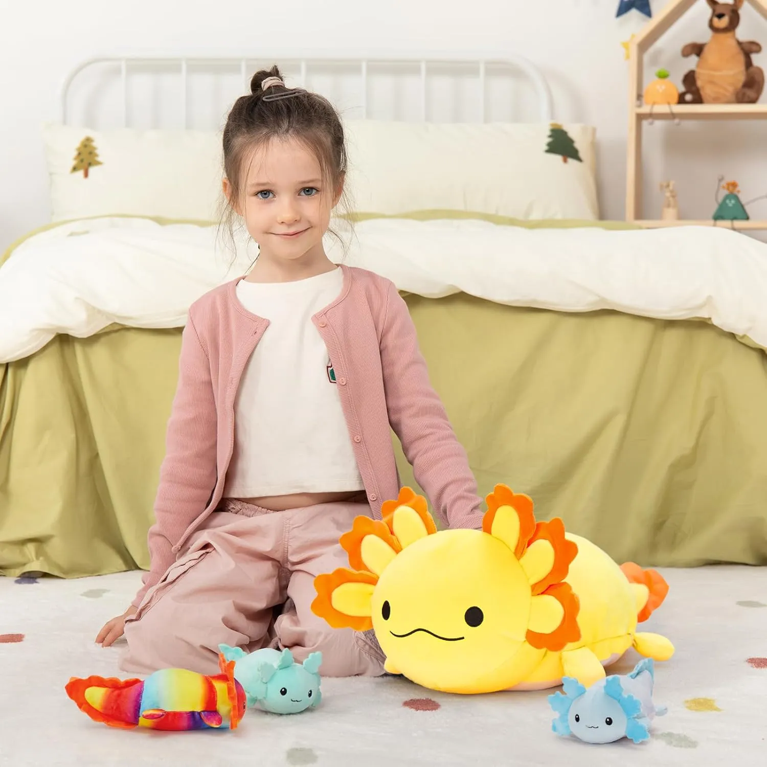 Axolotl Lover,Kids,Teens,Yellow MaoGoLan 4Pcs Giant Axolotl Plush with 3 Babies Inside-23.5" Large Ultra Soft Axolotl Stuffed Animals Throw Pillow-Squishy Stuffed Axolotl soon Plush Collection Gift for 