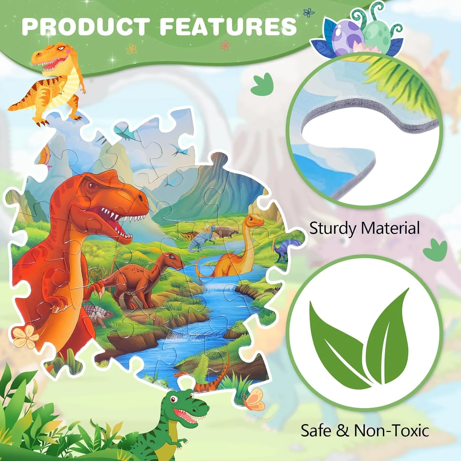 Baby Shower Birthday(Jurassic Dinosaur) Civaner 70 Pieces Floor Puzzles for Kids Large Puzzles for Kids Ages 3 4 5 6 7 origin 8 Jigsaw Puzzle Educational Puzzle Toy Gifts for Toddlers Boys Girls 