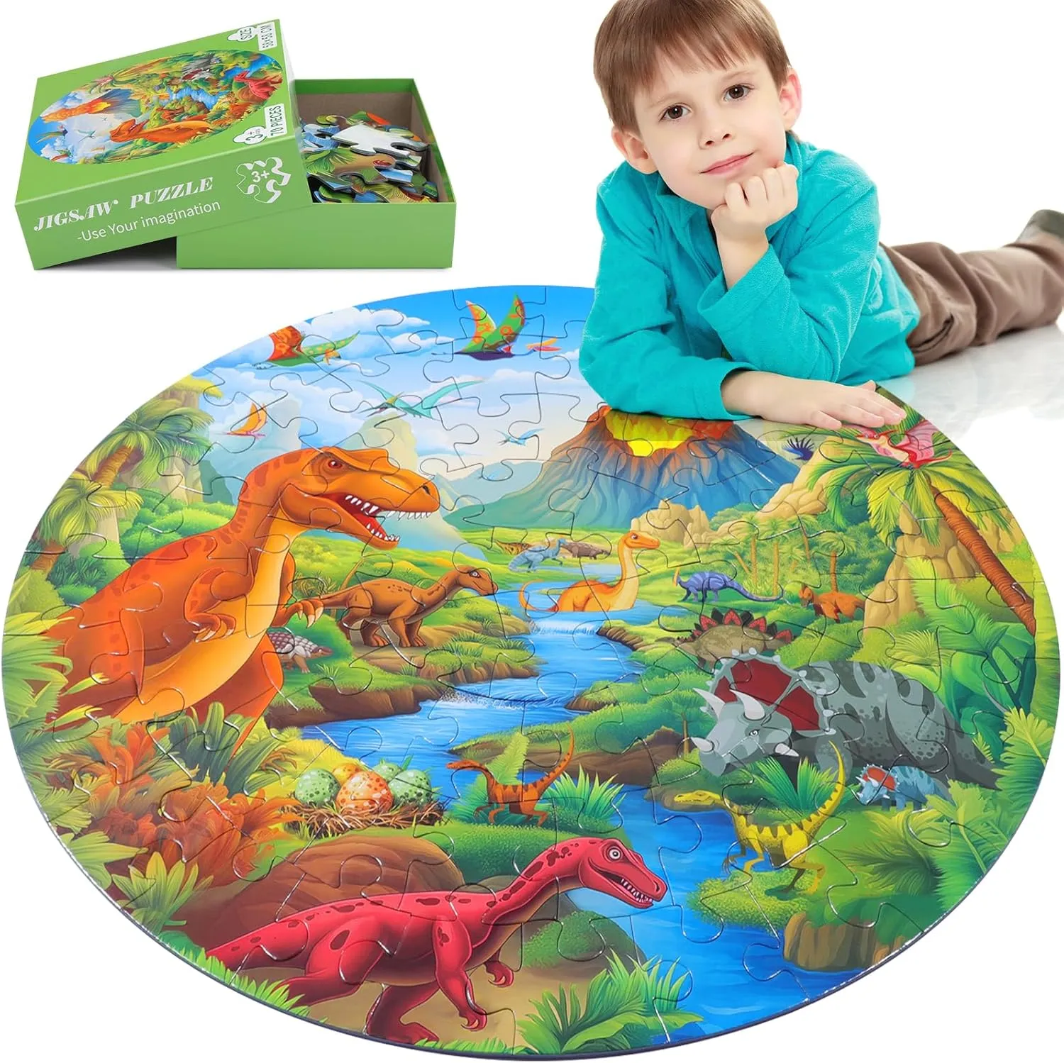 Baby Shower Birthday(Jurassic Dinosaur) Civaner 70 Pieces Floor Puzzles for Kids Large Puzzles for Kids Ages 3 4 5 6 7 origin 8 Jigsaw Puzzle Educational Puzzle Toy Gifts for Toddlers Boys Girls 