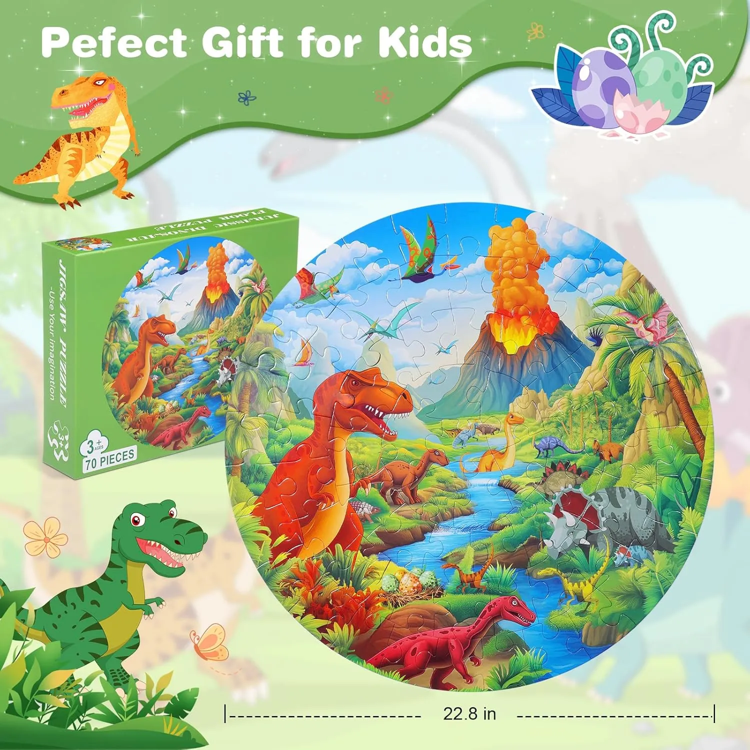 Baby Shower Birthday(Jurassic Dinosaur) Civaner 70 Pieces Floor Puzzles for Kids Large Puzzles for Kids Ages 3 4 5 6 7 origin 8 Jigsaw Puzzle Educational Puzzle Toy Gifts for Toddlers Boys Girls 