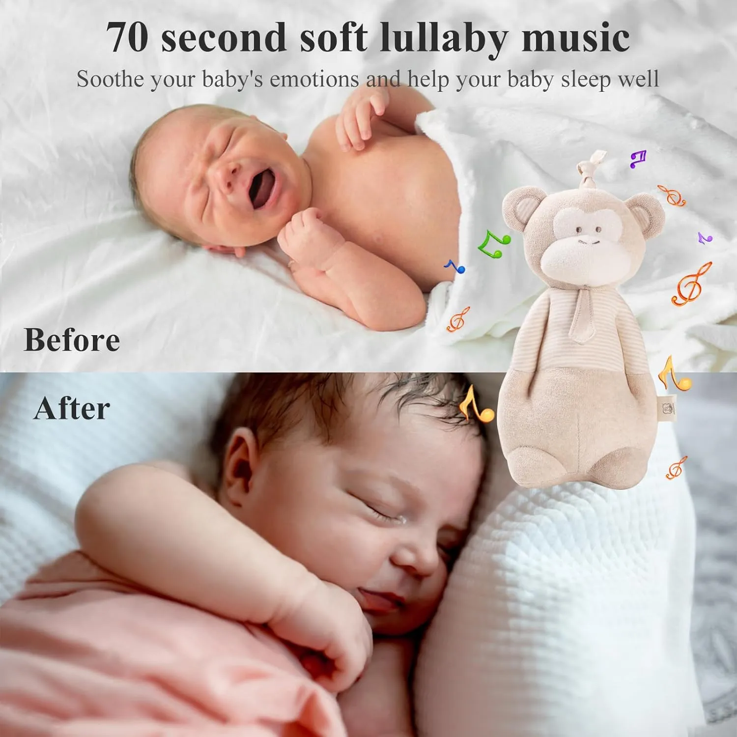 Baby Toys$ Stuffed Animal Toy with Lullaby Music for Infant Babies 0 3 6 12 to 36 Months Boy & Girl$Ideal flare gregarious vaccinate Gift for Newborn$ Monkey COTTONEBEBE Organic 