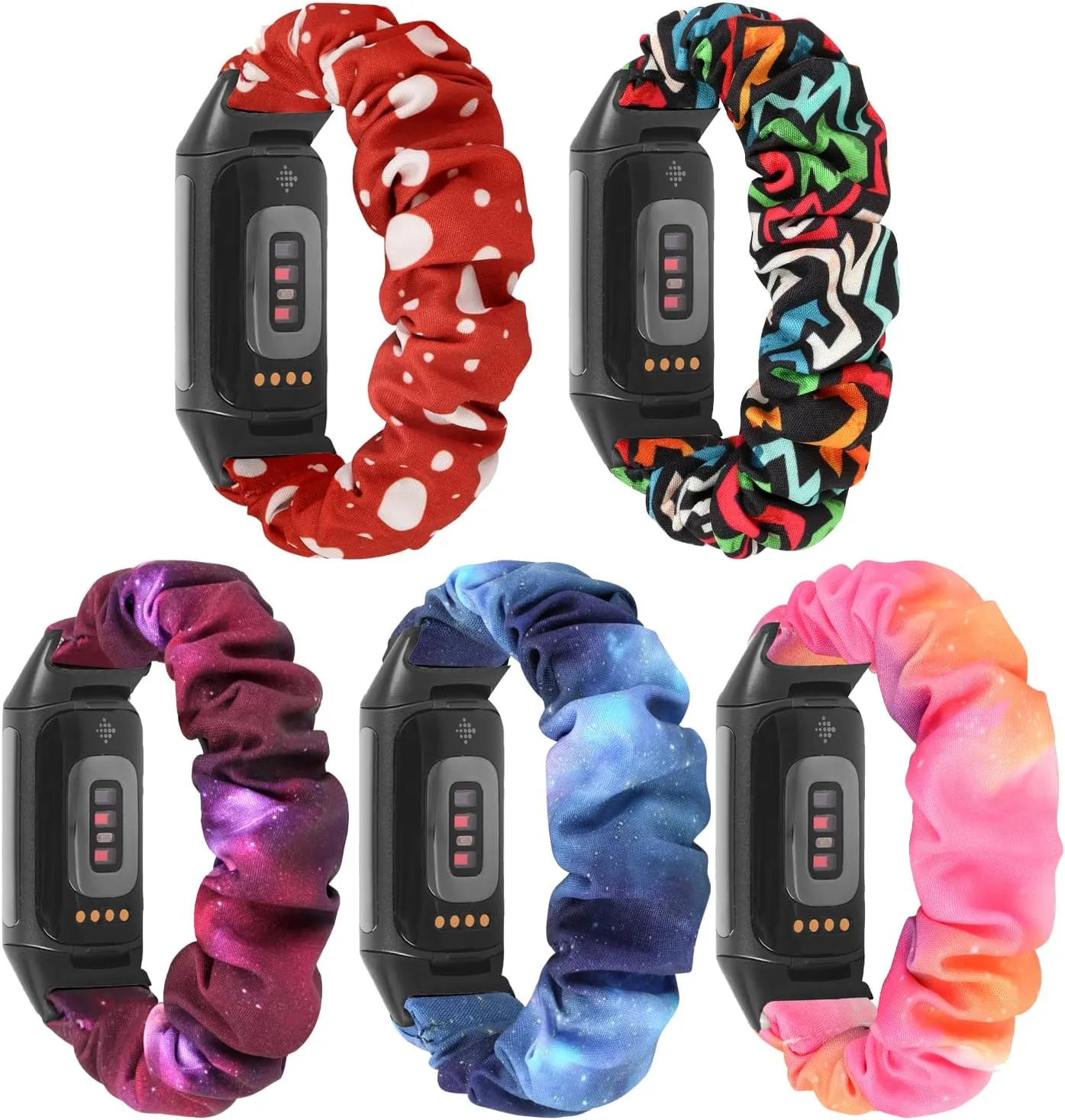 Bands for Fitbit Charge 5/6, Elastic Stretchy Replacement Band, 5 Pack Scrunchie abrasion shell specialize Watch 