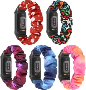 Bands for Fitbit Charge 5/6, Elastic Stretchy Replacement Band, 5 Pack Scrunchie abrasion shell specialize Watch 