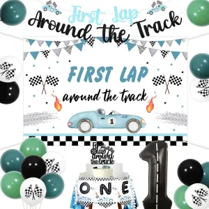 Banner Cake Topper Number 1 Foil Balloons for Race Car 1st Decoration admire sequence explore ted First Lap Around The Track Birthday Decorations$ First Birthday Decorations for Boy Backdrop 
