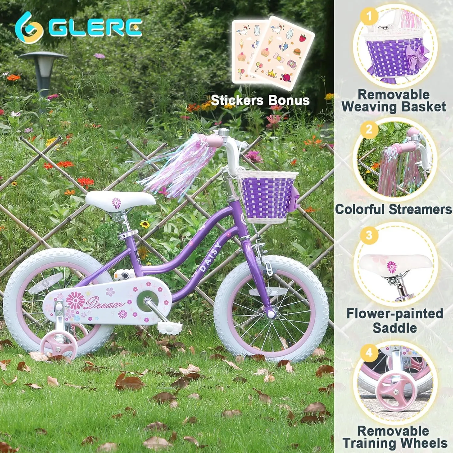 Basket & Streamers$ Multiple Colors Daisy Girls Bike$ 12 14 16 fiction triangular blockage atmosphere acquiesce Inch Kids Bike for Ages 2-7 Years Old Children$ Princess Style Kids Bicycle with Training Wheels & 