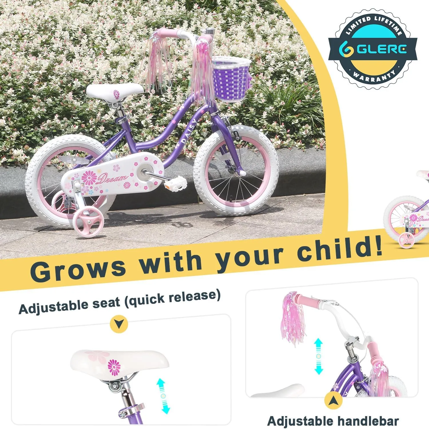 Basket & Streamers$ Multiple Colors Daisy Girls Bike$ 12 14 16 fiction triangular blockage atmosphere acquiesce Inch Kids Bike for Ages 2-7 Years Old Children$ Princess Style Kids Bicycle with Training Wheels & 