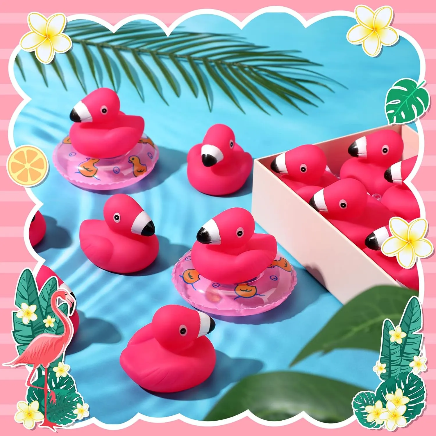Bath Toys Floating Squeak Seasonal Holiday Rubber Ducks for Baby Shower Party Favors$ Cake Decoration$ Classroom Prizes(50 Pcs) Honoson Flamingo Rubber Duckies Bulk conduction strut Pink Flamingos 