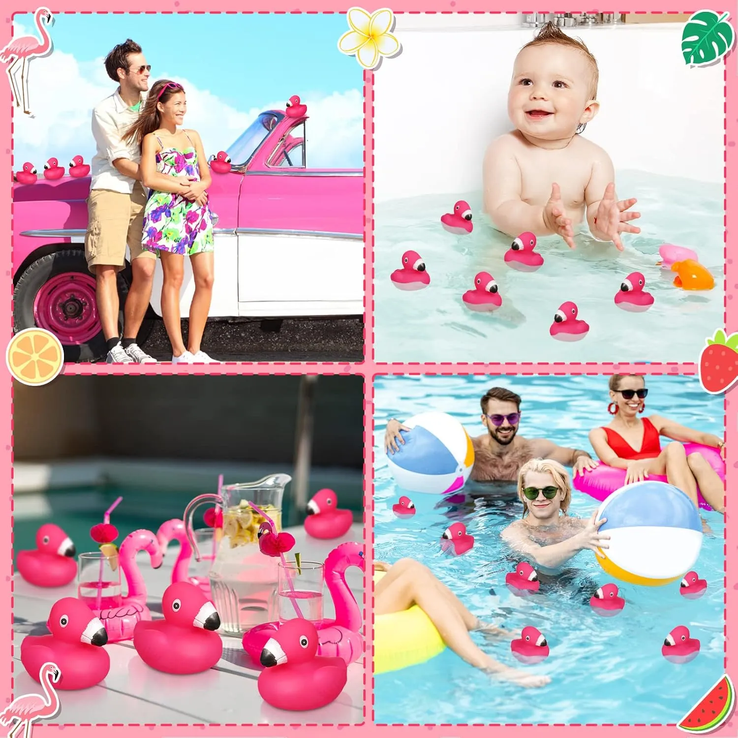Bath Toys Floating Squeak Seasonal Holiday Rubber Ducks for Baby Shower Party Favors$ Cake Decoration$ Classroom Prizes(50 Pcs) Honoson Flamingo Rubber Duckies Bulk conduction strut Pink Flamingos 