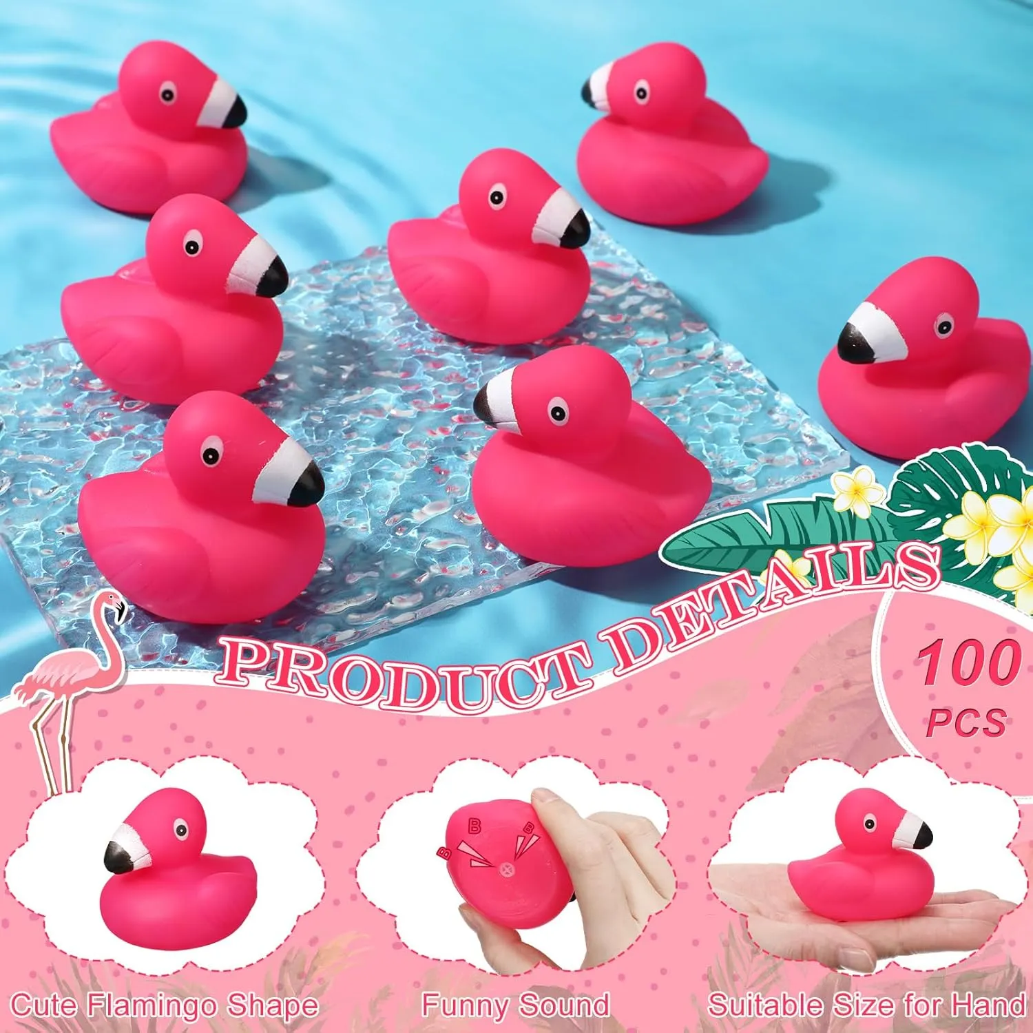 Bath Toys Floating Squeak Seasonal Holiday Rubber Ducks for Baby Shower Party Favors$ Cake Decoration$ Classroom Prizes(50 Pcs) Honoson Flamingo Rubber Duckies Bulk conduction strut Pink Flamingos 