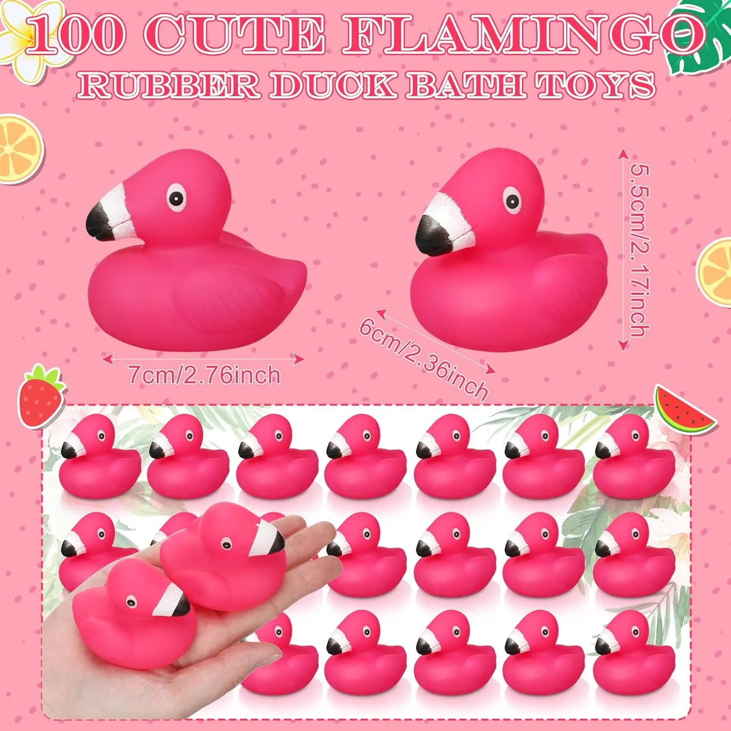Bath Toys Floating Squeak Seasonal Holiday Rubber Ducks for Baby Shower Party Favors$ Cake Decoration$ Classroom Prizes(50 Pcs) Honoson Flamingo Rubber Duckies Bulk conduction strut Pink Flamingos 