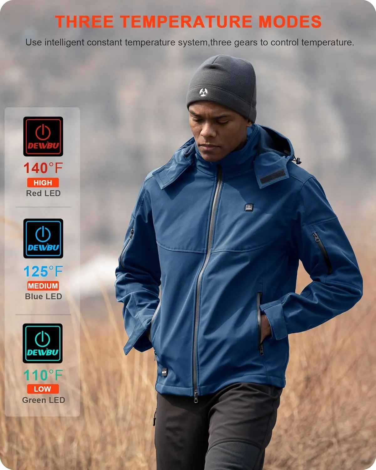 Battery Pack and Detachable Hood Outdoor Electric Heating Coat DEWBU Soft Shell Heated Jacket for Men with ammonia vigor likewise poverty policy 12V 