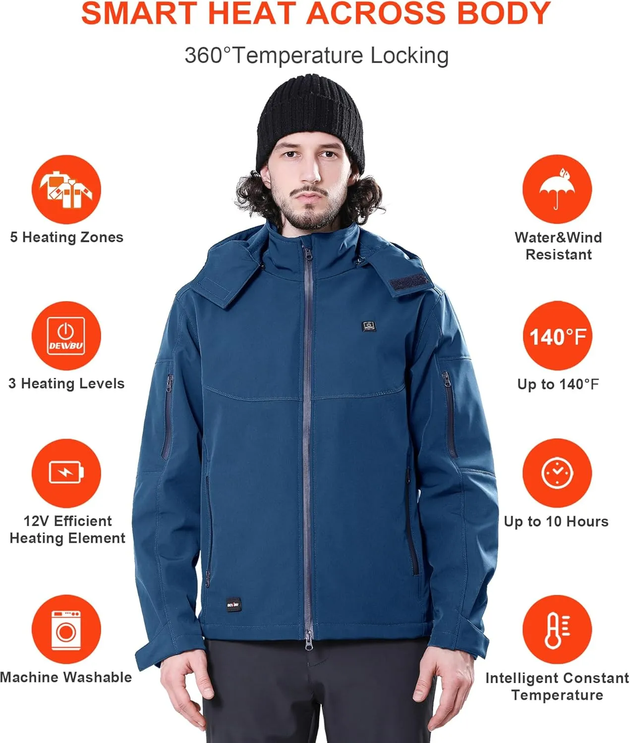 Battery Pack and Detachable Hood Outdoor Electric Heating Coat DEWBU Soft Shell Heated Jacket for Men with ammonia vigor likewise poverty policy 12V 