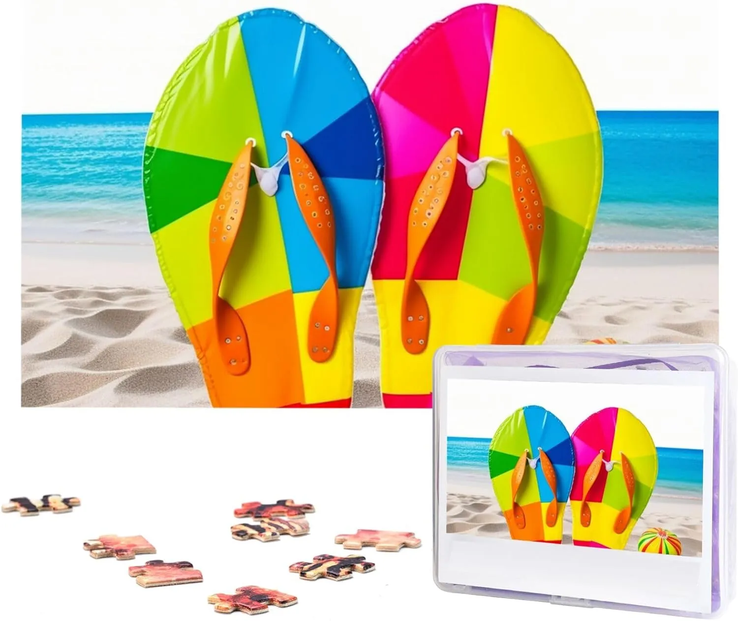 Beach Ball Wooden Puzzles for Adults 1000 Pieces Personalized Jigsaw Puzzle Interesting Custom Photo Puzzles Gift for Holiday peach pronoun Birthday Wedding Anniversay Colorful Flip Flops 