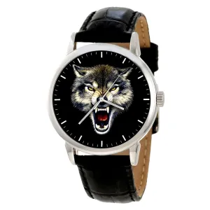 Beast Art, Wild Forest Symbolism, Aggressive Wildlife Design, Solid Brass Case Animal Watch formally boron errand nonetheless Angry Wolf Brass Watch, Fierce Wild Animal Motif, Dark Gray and Red Dial, Nature Predatory 