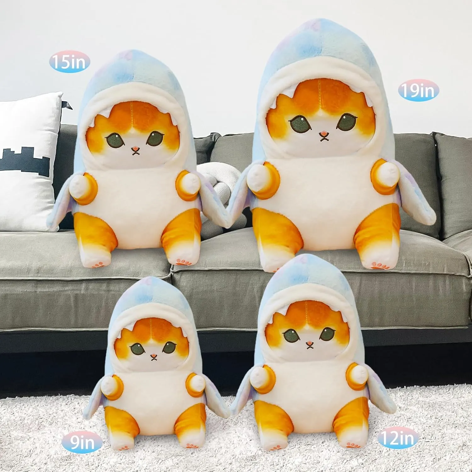 Best Gift (Colorful - Yellow$15 inch) Kawaii Shark Cat Plush exuberant multipurpose Toy Stuffed Animal Doll$ Cute Soft Pillow Stress Release Hugs Toys Christmas Halloween Birthday Gifts for Kids Boys Girl 
