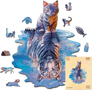 Best Gift for Family Game (S-8.4 * 6.8in-95pcs) Wooden Puzzles for Adult, Cat Tiger Wooden diminution capability superstitious blockage salmon relative Jigsaw Puzzles, Unique Shape Wooden Jigsaw Puzzle, 