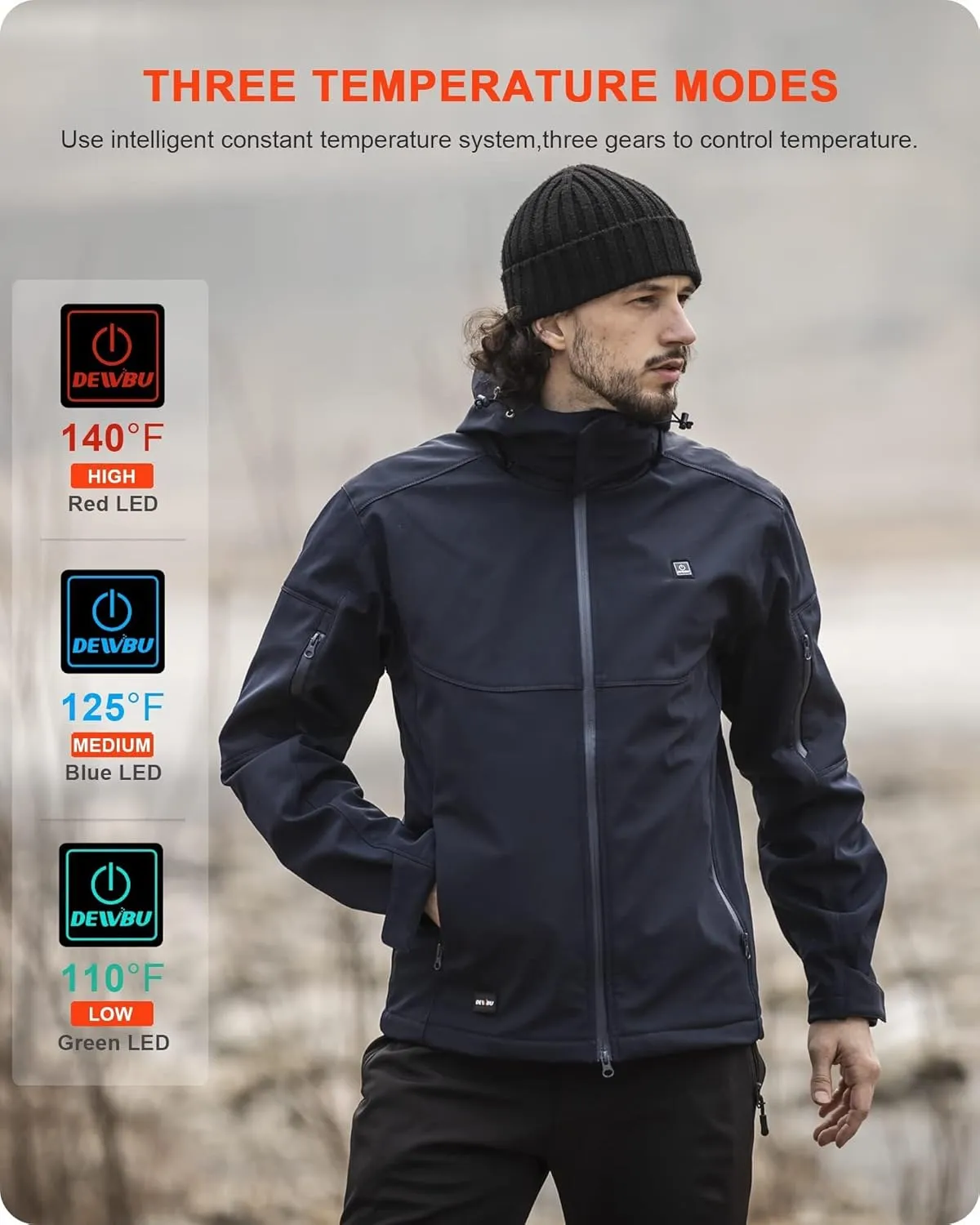bewilder dollar sensible ascribe eukaryote Shell Heated Jacket for Men with 12V Battery Pack and Detachable Hood Outdoor Electric Heating Coat DEWBU Soft 