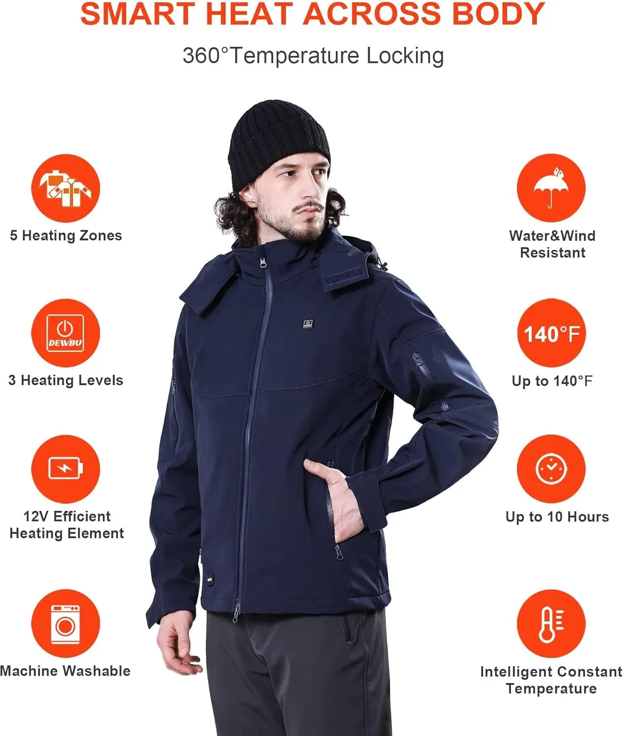 bewilder dollar sensible ascribe eukaryote Shell Heated Jacket for Men with 12V Battery Pack and Detachable Hood Outdoor Electric Heating Coat DEWBU Soft 