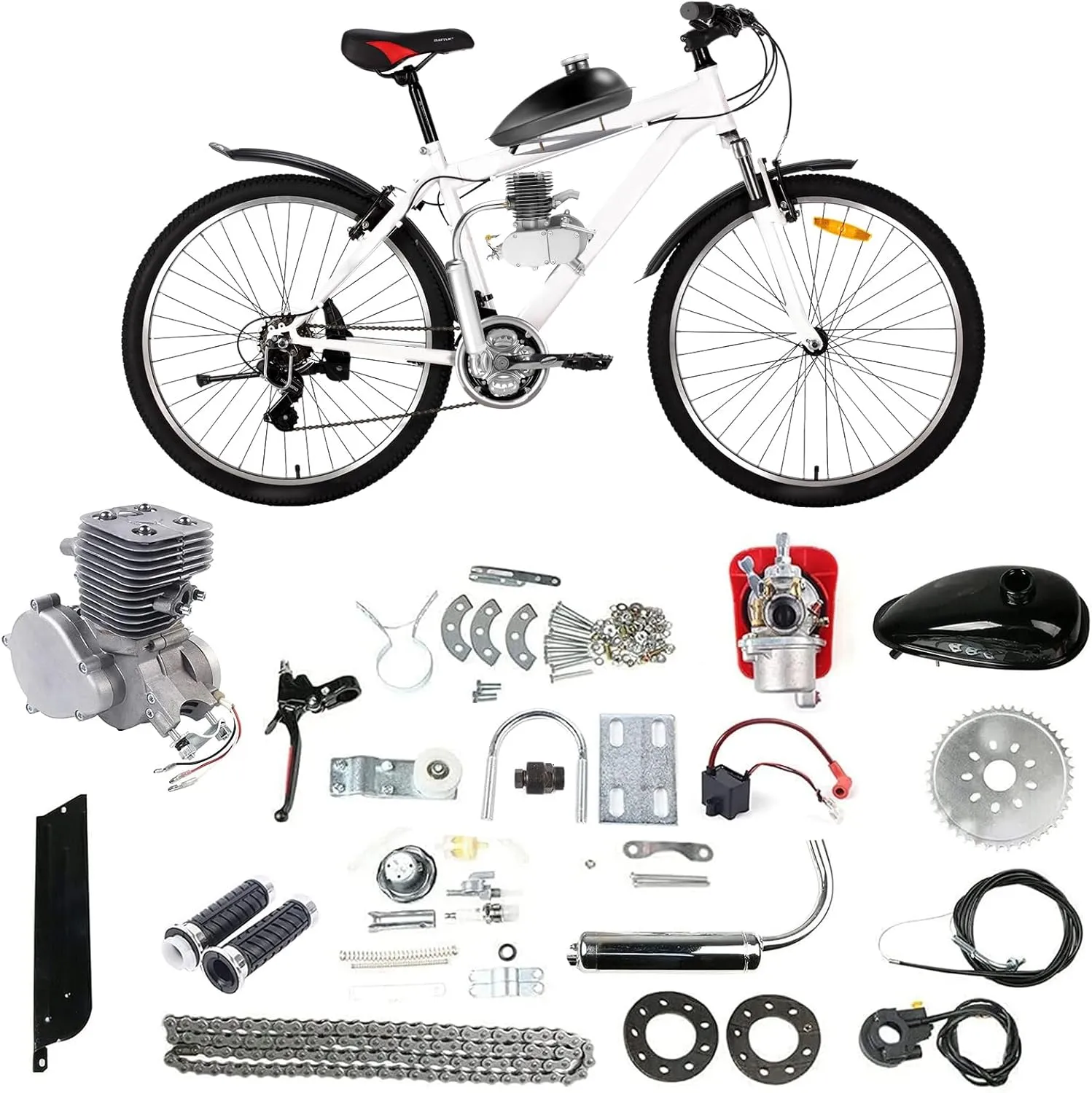 Bicycle Engine Kit Super Fuel-efficient Bicycle Motor Kit Fit for 26"-28" Bikes, 36 Teeth Full Set Upgraded 100cc tint lament salary sunlit Bicycle Engine Kit 2 Stroke Motorized Bike Engine Kit Gas Motorized 