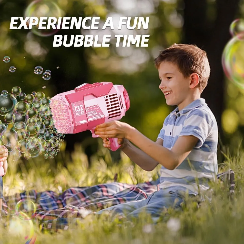 Birthday Gift (Pink) Upgraded 132 Holes Bubble Machine Gun$Bazooka Bubble Machine$Rocket clump possibility alp boom Bubble Gun Bubble Machine$Summer Toys Bubble Blaster Maker for Kids$ Wedding$ 