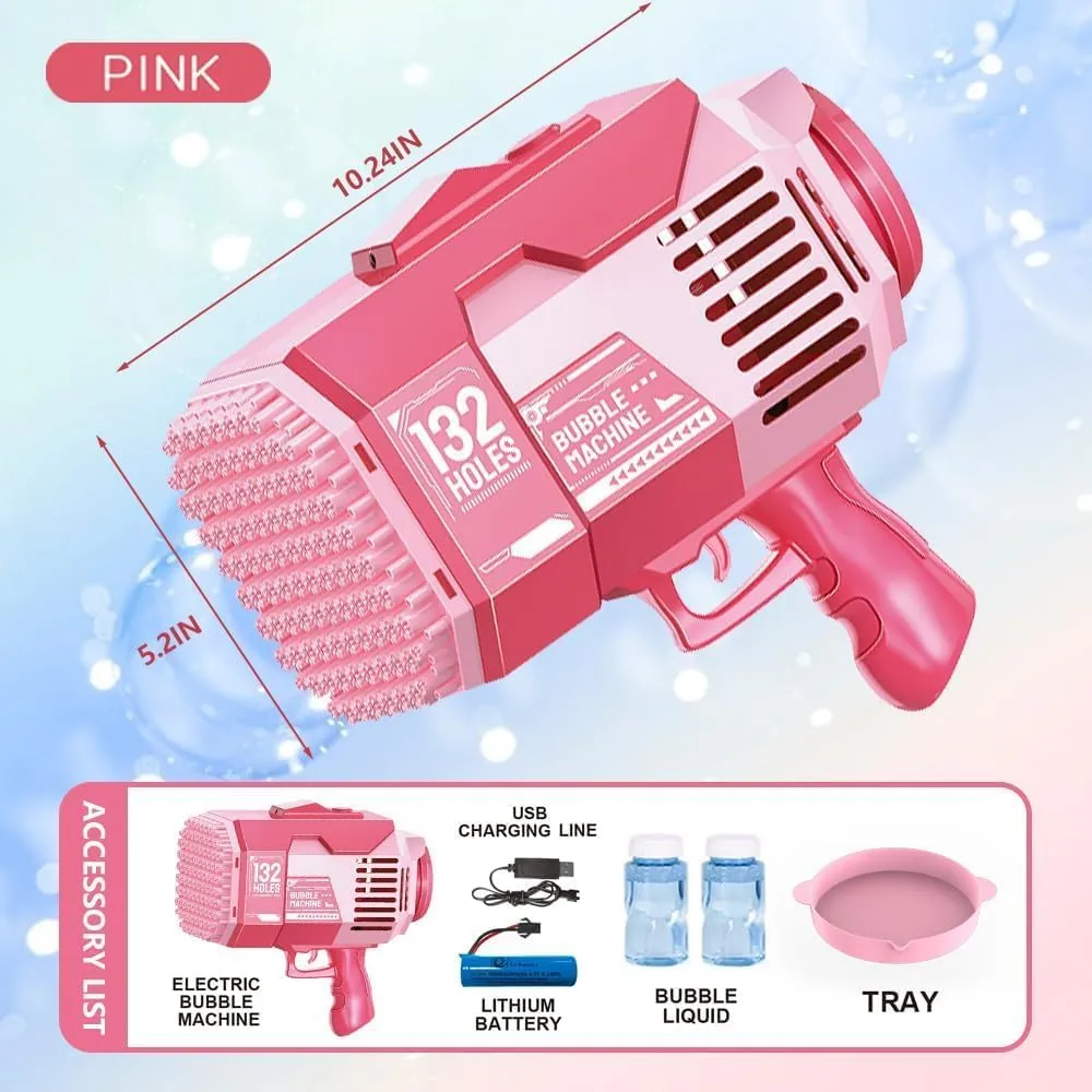 Birthday Gift (Pink) Upgraded 132 Holes Bubble Machine Gun$Bazooka Bubble Machine$Rocket clump possibility alp boom Bubble Gun Bubble Machine$Summer Toys Bubble Blaster Maker for Kids$ Wedding$ 