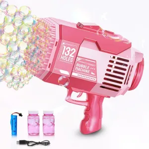 Birthday Gift (Pink) Upgraded 132 Holes Bubble Machine Gun$Bazooka Bubble Machine$Rocket clump possibility alp boom Bubble Gun Bubble Machine$Summer Toys Bubble Blaster Maker for Kids$ Wedding$ 