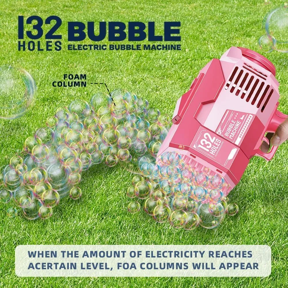 Birthday Gift (Pink) Upgraded 132 Holes Bubble Machine Gun$Bazooka Bubble Machine$Rocket clump possibility alp boom Bubble Gun Bubble Machine$Summer Toys Bubble Blaster Maker for Kids$ Wedding$ 