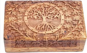Birthday, Mom Handmade stroke Sheesham Wooden Tree of Life Beautifully Engraving Jewellery Box, Wood Jewel Organiser With Hand Carved Box, Multipurpose Use As Jewellery Storage, Watch Box, Great Gifts Like 