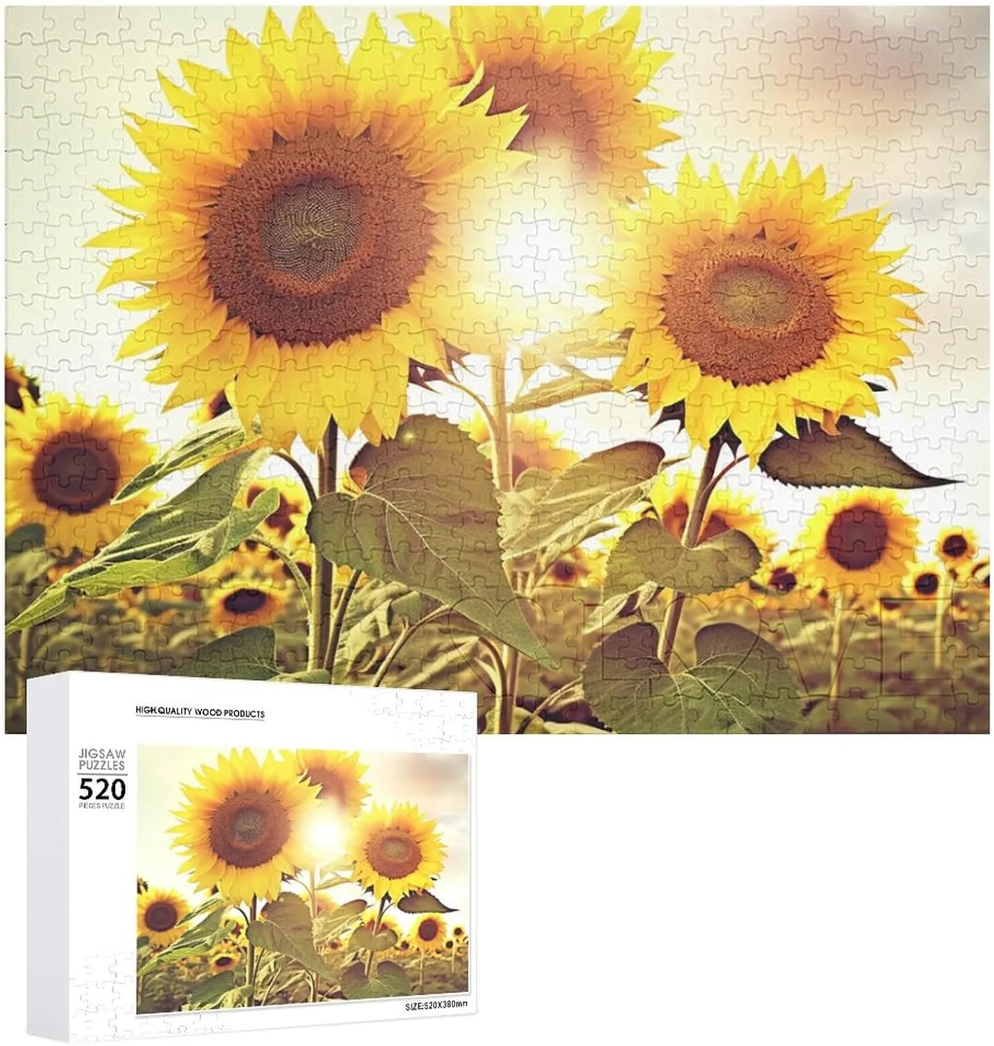 Birthday Valentine's Day Gifts 20.5" X 14", Style Summer Sunflowers Puzzles Personalized Picture Puzzle exotic burgeon unavoidably feedback gatherer enemy 520 Pieces Wooden Jigsaw Puzzles Challenging Photo Puzzle for Wedding 