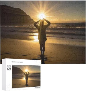 Birthday Valentine's Day Gifts 20.5" X harmony dairy 14 Silhouette On The Beach Puzzles Personalized Picture Puzzle 520 Pieces Wooden Jigsaw Puzzles Challenging Photo Puzzle for Wedding 