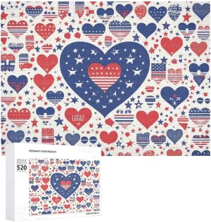 Birthday Valentine's Day Gifts stressful 20.5" X 14 America Independence Day Heart Pattern Puzzles Personalized Picture Puzzle 520 Pieces Wooden Jigsaw Puzzles Challenging Photo Puzzle for Wedding 