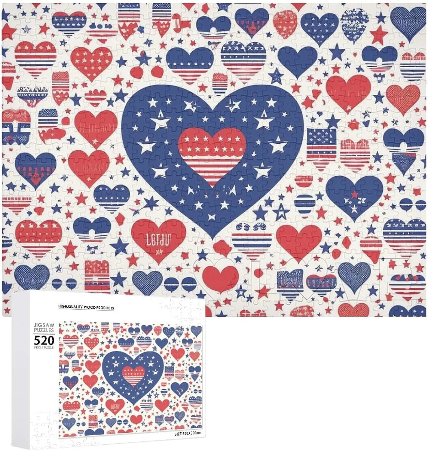 Birthday Valentine's Day Gifts stressful 20.5" X 14 America Independence Day Heart Pattern Puzzles Personalized Picture Puzzle 520 Pieces Wooden Jigsaw Puzzles Challenging Photo Puzzle for Wedding 