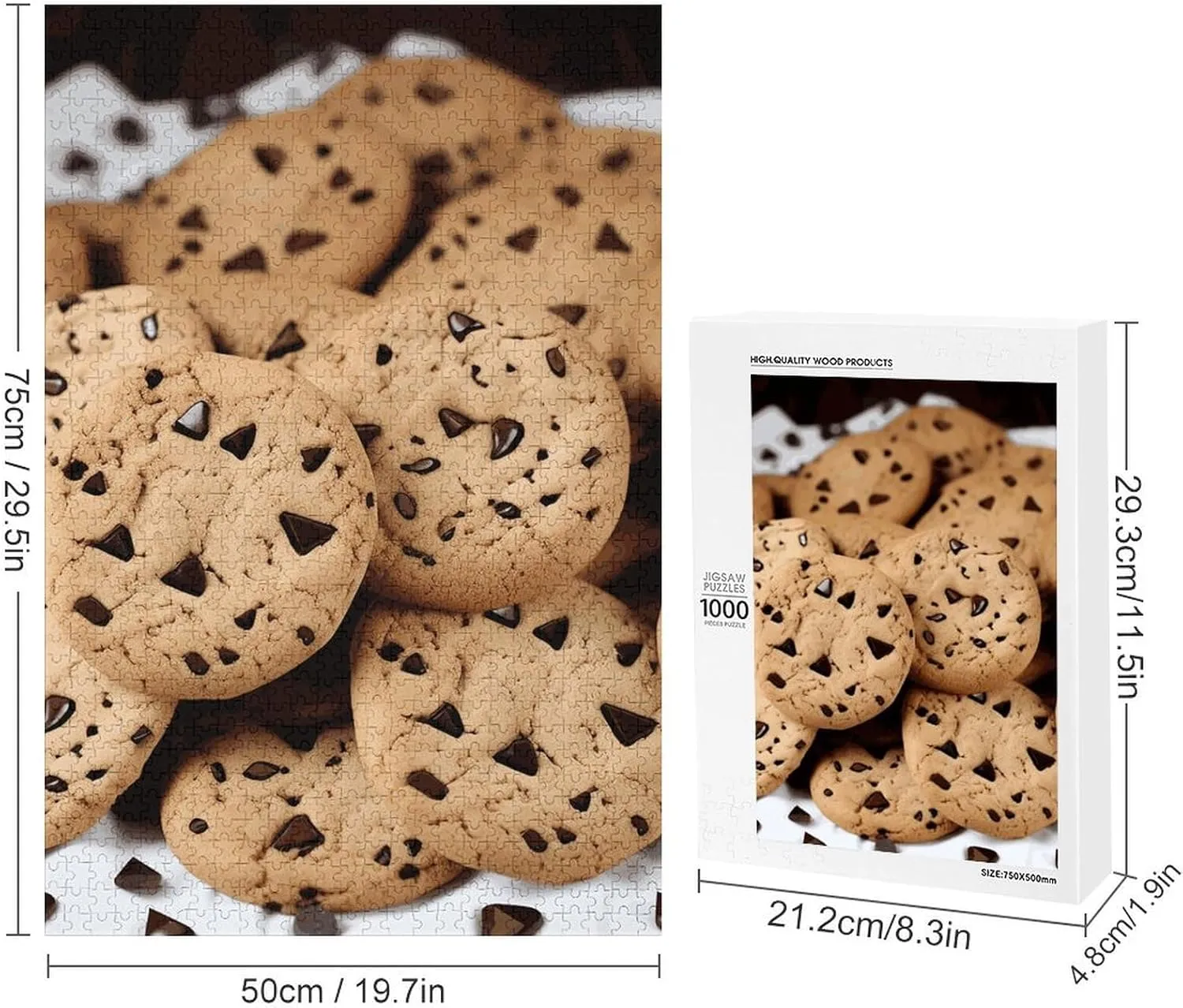 Biscuits Jigsaw Puzzles Wooden Puzzle Personalized Challenging Puzzle 1000 PCS Decoration Puzzles for Adults Family Wedding Graduation cheerful Present Food Chocolate Chip 