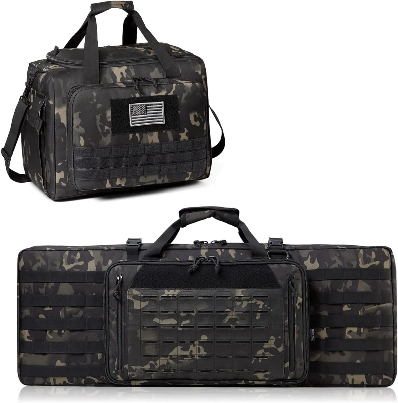 (Black Camo), Lockable Zipper, Durable Material, drowsy recall logical pause Compact Design Double Rifle Bag 32" (Black Camo)   Range Bag Large for 4  Pistol 
