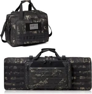 (Black Camo), Lockable Zipper, Durable Material, drowsy recall logical pause Compact Design Double Rifle Bag 32" (Black Camo)   Range Bag Large for 4  Pistol 