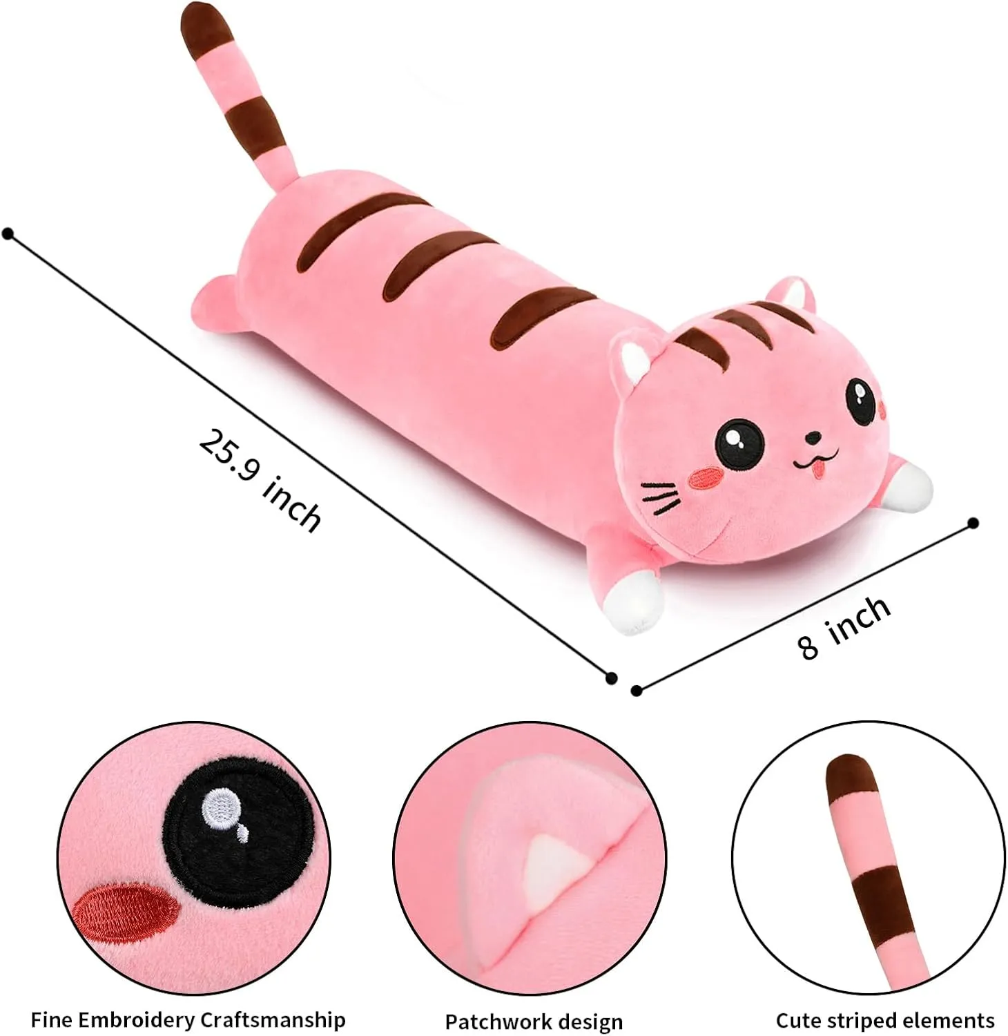 Body Pillows Kawaii Stuffed Animals Plushies Soft Cuddly Cotton Plush Toys Room Decor Gifts for unclear Kids Girls Boys Adults (Pink, 25.9 Inch) AFAN Long Cat Plush Cute Cat 