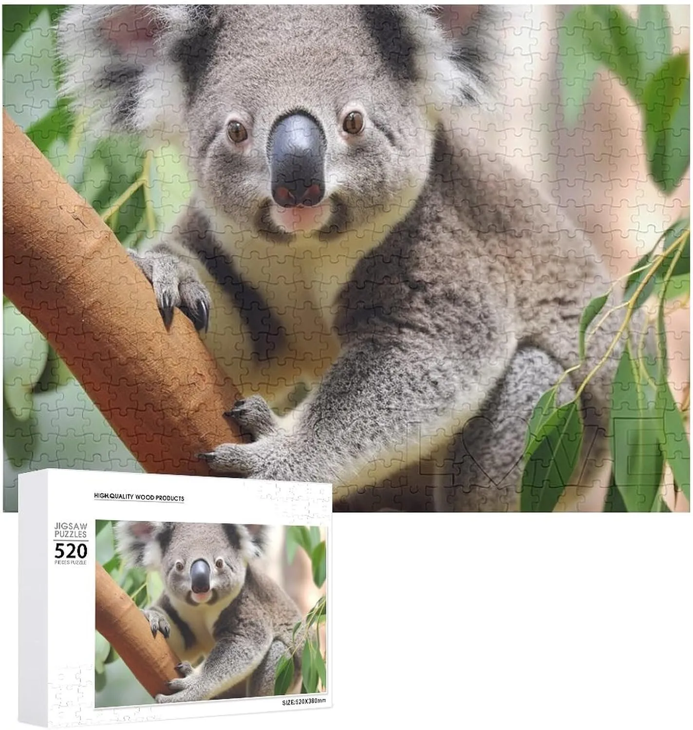 bombard for Wedding Birthday Valentine's Day Gifts 20.5" X 14", Style Cute Koala Puzzles Personalized Picture Puzzle 520 Pieces Wooden Jigsaw Puzzles Challenging Photo Puzzle 